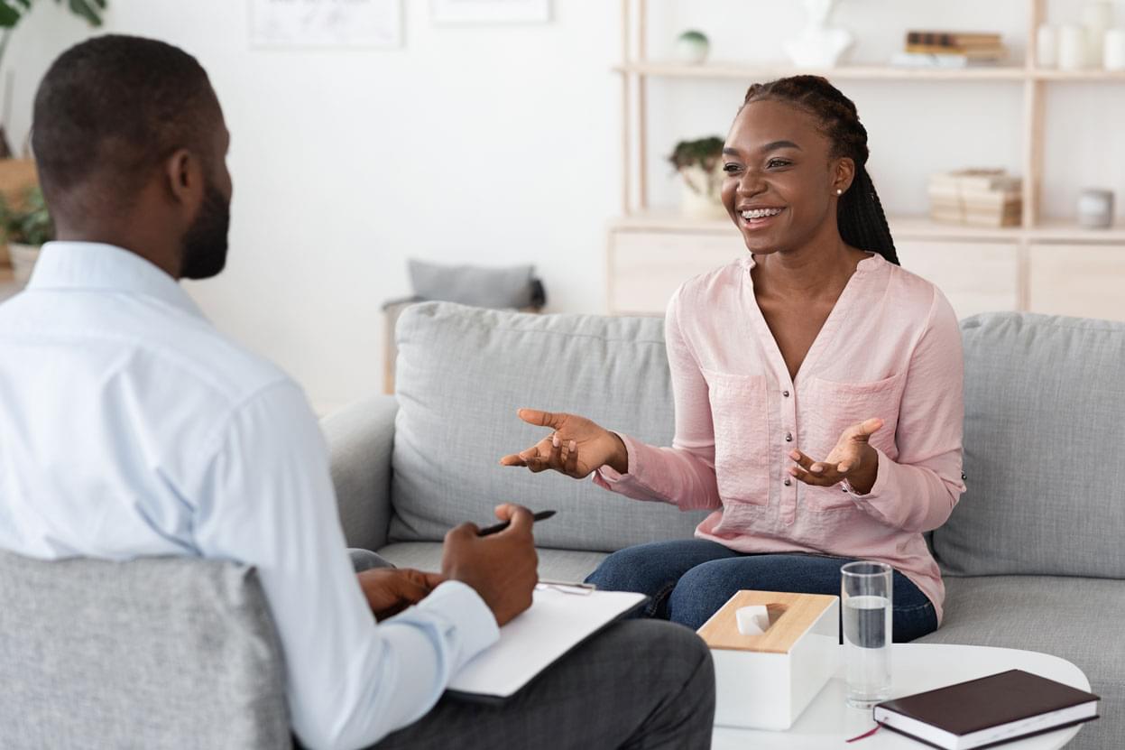 woman talking to man